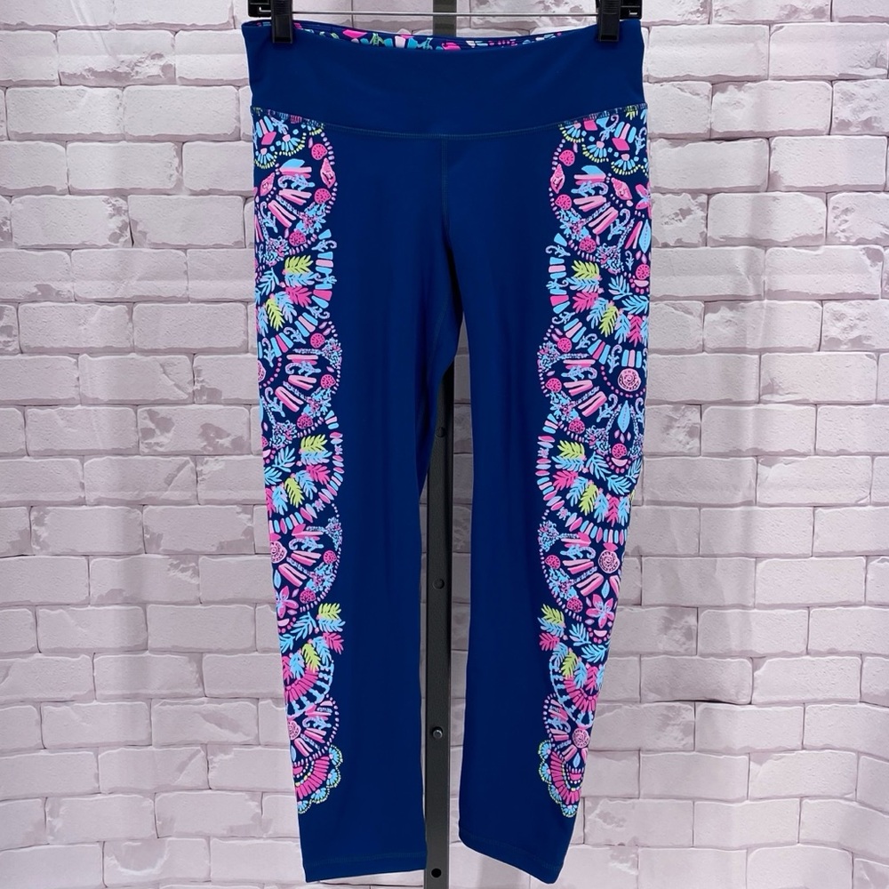 Lilly Pulitzer Blue and Pink Patterned Leggings 25” inseam